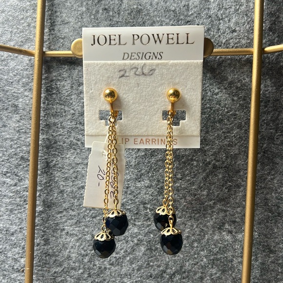 Vintage Joel Powell Designs Clip Earrings Gold/Black - Picture 1 of 8